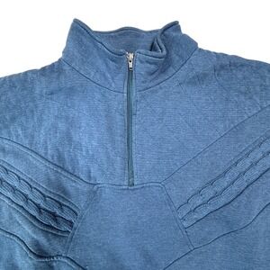 Vintage Blue Quilted Half Zip Sweatshirt Casual Pullover Top XL